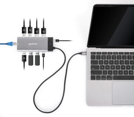 Manhattan 130714 base para laptop o replicador de puertos Alámbrico USB 3.2 Gen 2 (3.1 Gen 2) Type-C Gris