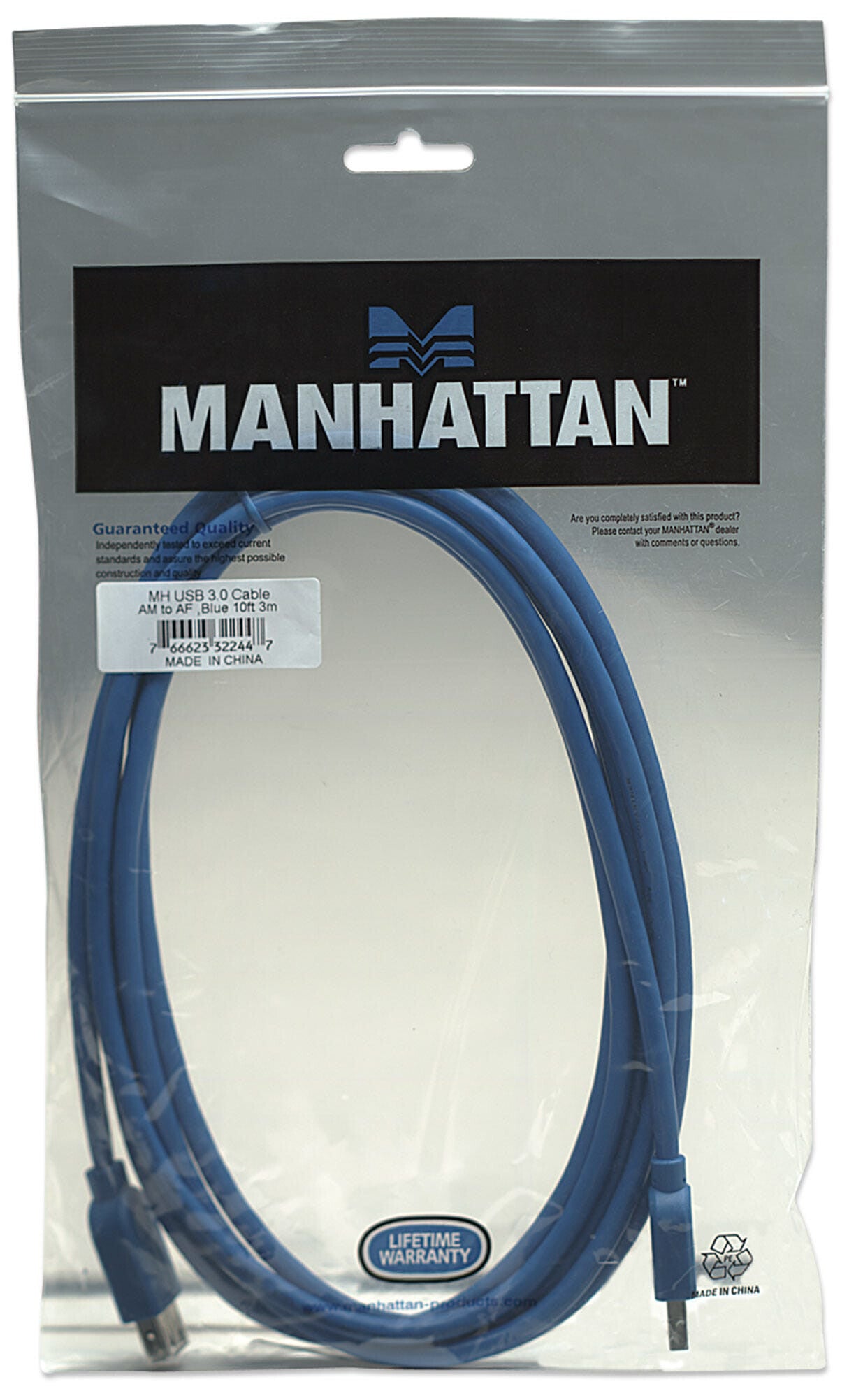 Manhattan 322447 cable USB USB 3.2 Gen 1 (3.1 Gen 1) 3 m USB A 5 Gbit/s Azul