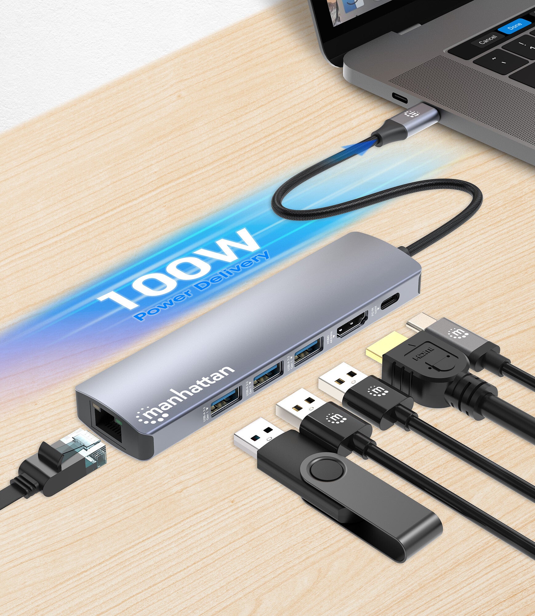 Manhattan Estación Docking USB-C con Hub, 6 en 1