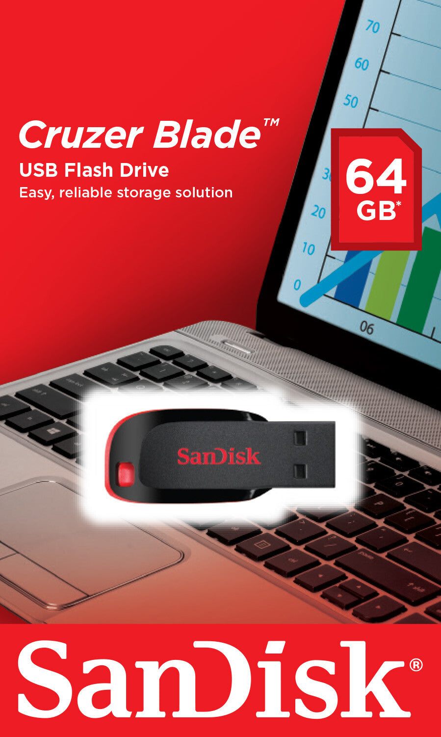 SanDisk Cruzer Blade unidad flash USB 64 GB USB tipo A 2.0 Negro, Rojo