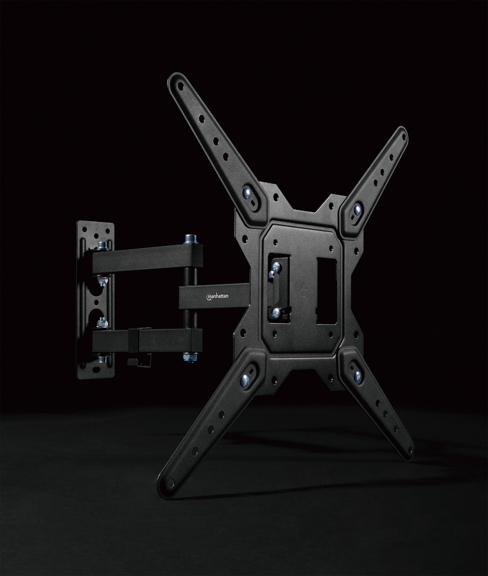 Manhattan Soporte con brazo articulado para pantalla de 23" a 55". Soporta una pantalla de 23" a 55" de hasta 30 kg (66 lbs.), +/-90° de giro, +3 a -10° de inclinación, brazo flexible que ahorra espacio, ideal para instalaciones en esquinas, negro