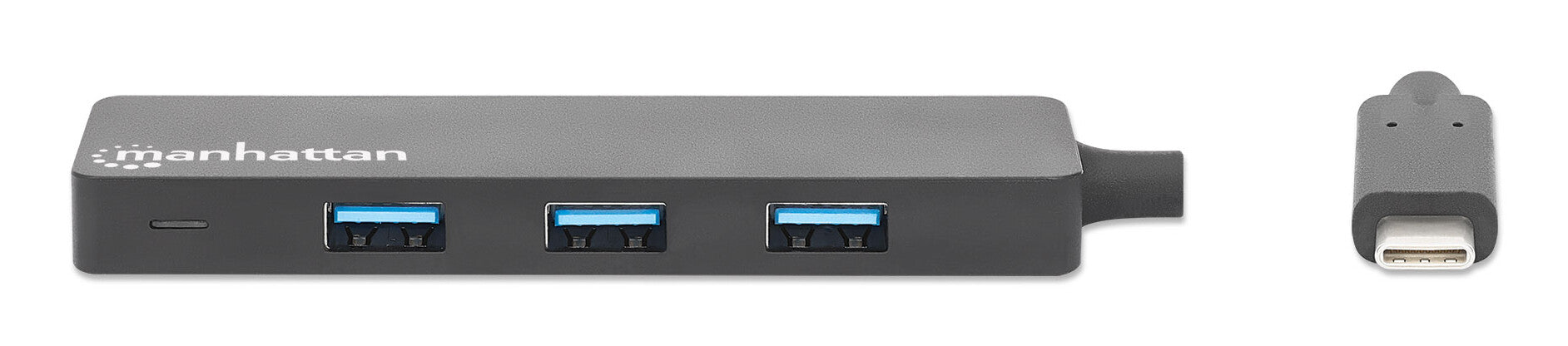 Manhattan Hub USB 3.2 Gen 1 de 4 puertos USB-A USB 3.2 Gen 1, de Tipo-C macho a 4 conectores Tipo A hembra, velocidad de transferencia hasta 5 Gbps, energía por medio del bus, negro
