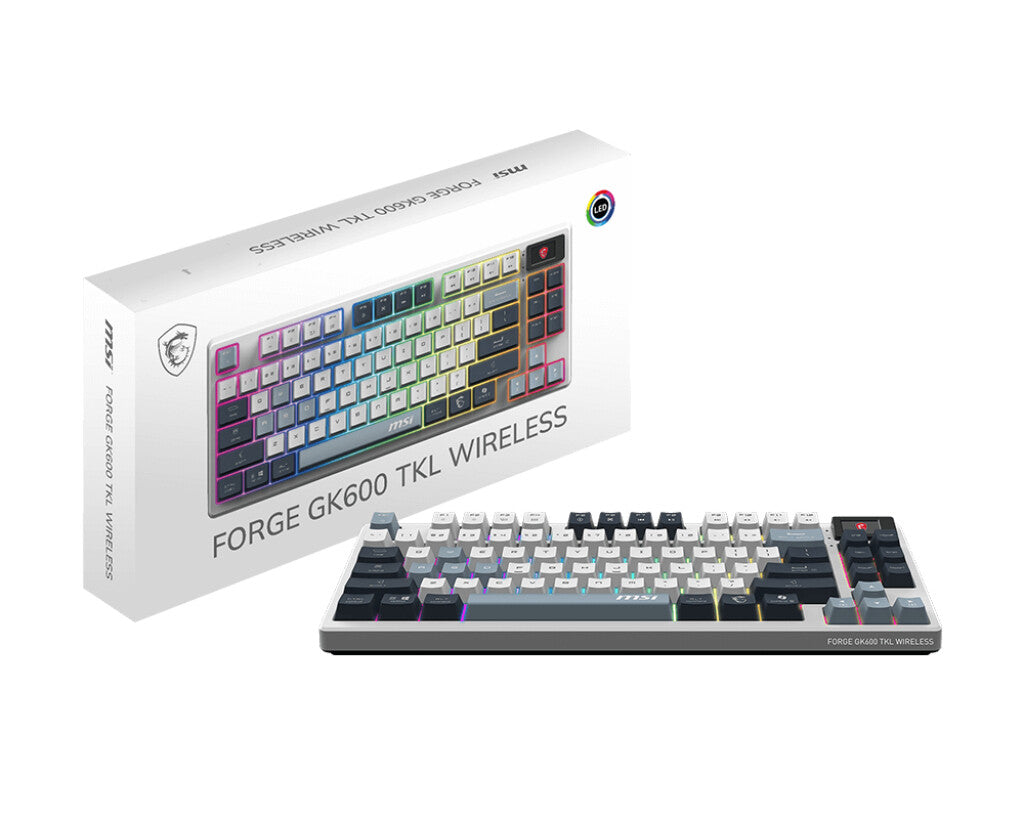 MSI FORGE GK600 TKL WIRELESS SKY teclado Juego USB + Bluetooth QWERTY Inglés del Reino Unido Azul, Blanco