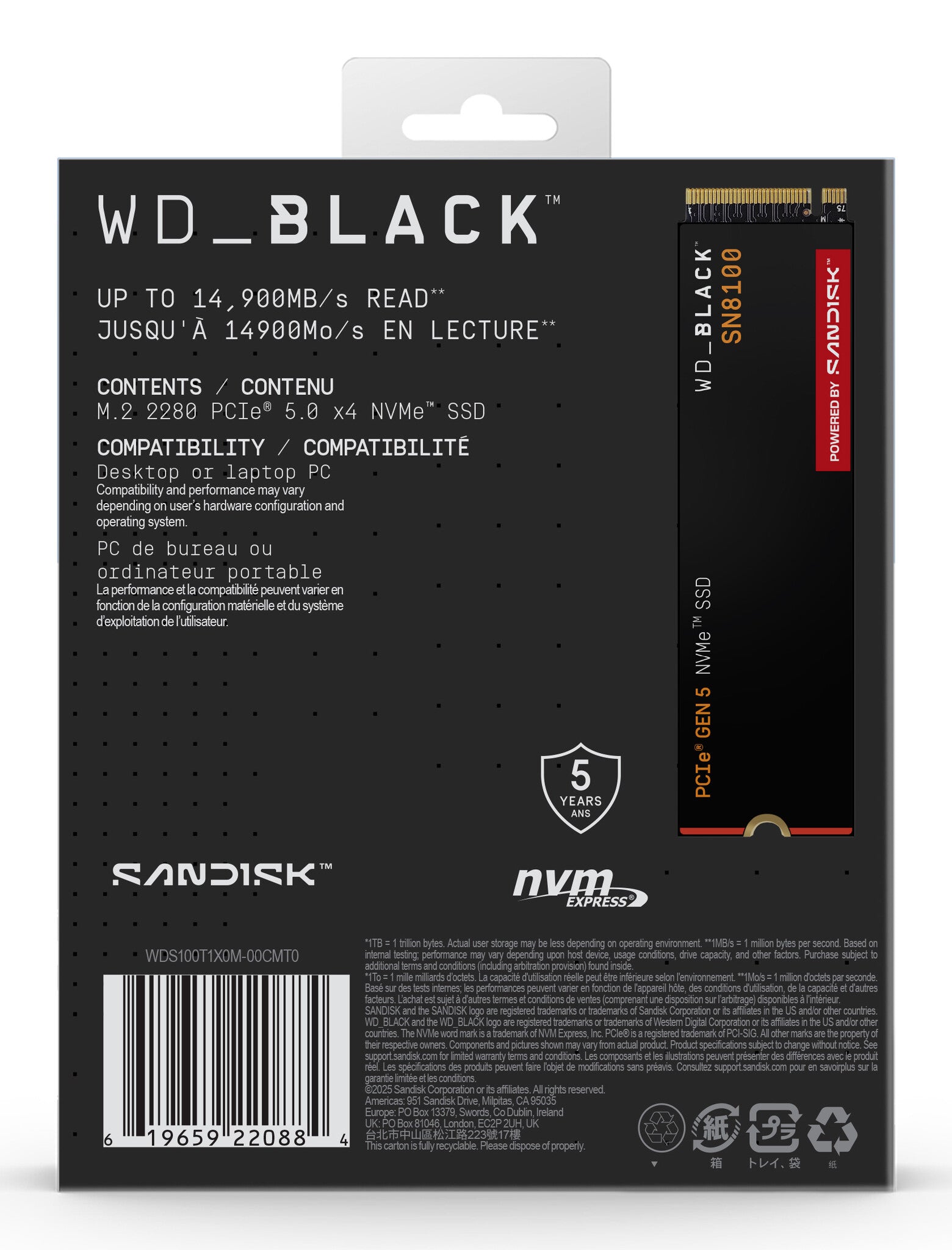 Western Digital Black WD_BLACK SN8100 NVMe 1 TB M.2 PCI Express 5.0 TLC 3D NAND