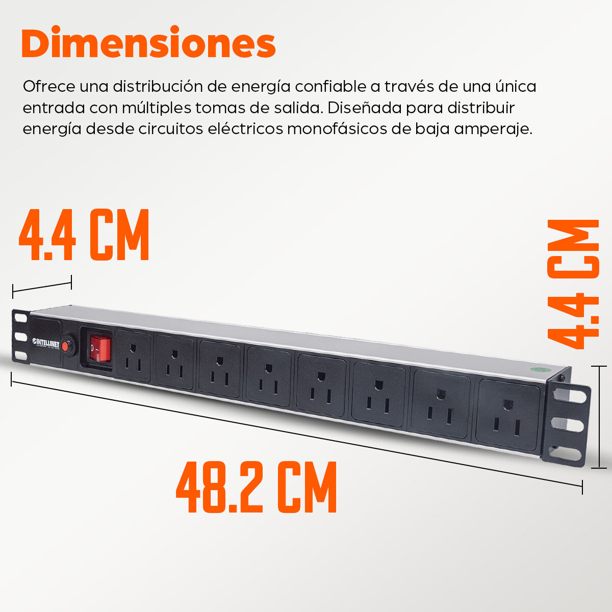 Intellinet Barra multicontacto con 8 salidas para montaje en 1U de rack de 19" - Tipo EU