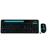 Kit Teclado y Mouse TechZone Inalámbrico 105 Teclas+Espacio Tablet/Smartphone 1600dpi 3 Botones Win/Mac Color Negro-Azul