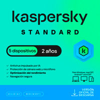Licencia Antivirus ESD Kaspersky Standard 2 Años 5 Dispositivos