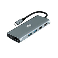 DOCKING STATION ADESSO AUH-4040 9 EN 1, USB-C. 1X PUERTO TIPO C, 3X USB 3.0-A (5 GBPS), 1X PD (HASTA 100 W), 2X HDMI (8K/30HZ, 4K/60HZ), 1X TF, 1X TARJETAS SD (480 MBPS), 1X RJ45 (10/100/1000 MBPS)
