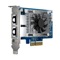 TARJETA DE RED QNAP QXG-10G2T-X710 / VELOCIDADES DE TRANSMISION 10GBPS/5GBPS/2.5GBPS/1GBPS/100MBPS / PUERTOS ETHERNET RJ45(2) / PCIE 3.0(4) / COMPATIBLE CON WINDOWS 8 Y 10