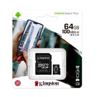 Kingston Canvas Select Plus 64GB UHS-I Class 10 Micro SD Memory Card W/Adapter