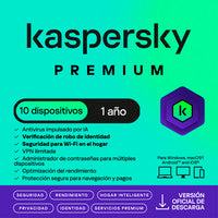 Licencia Antivirus ESD Kaspersky Premium 1 Año 10 Dispositivos 5 Cuentas KPM