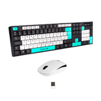 TECLADO/MOUSE TECHZONE CON DISEÑO NEGRO Y DETALLES EN MENTA Y BLANCO  USB-A QWERTY BATERIAS 1000DPI 2.4GHZ 1OM ALCANCE