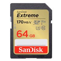 Memoria SD SanDisk Extreme 64GB SDXC UHS-I Clase 10 Lect 170/70 MBs V30 4K SDSDXV2-064G-GNCIN