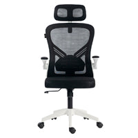 SILLA ACTECK FLUX BASE EC343HR / ERGONOMICA / MAX 100 KG / REPOSABRAZOS ABATIBLE / REPOSA CABEZAS AJUSTABLE / MATERIAL TRANSPIRABLE / MECANISMO TIPO MARIPOSA / BLANCO - NEGRO / AC-943321