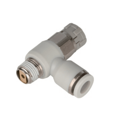 Controlador de Velocidad Neumático / Cierre a Presión / Codo Macho BSPT(R) 1/8´´ / Diámetro Tubo 8 mm / Para Sistemas Neumáticos