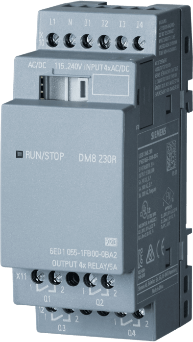 Módulo de Expansión LOGO! DM8 230R / 230V AC/DC / 4 Entradas Digitales / 4 Salidas Relay / 2 MW / IP20 / Aprobaciones Internacionales