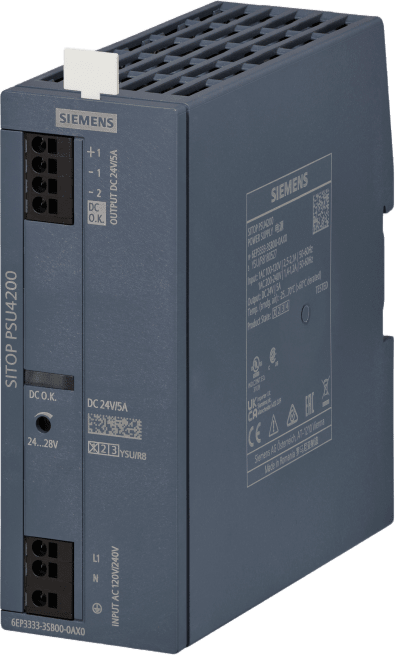 Fuente de Alimentación Industrial SITOP PSU4200 / 1AC 24VDC/5A / 120-240V AC / Eficiencia 87% / Protección IP20 / Montaje DIN Rail