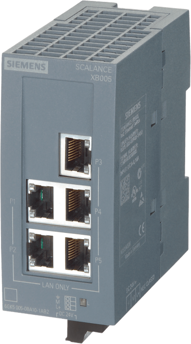 Switch Industrial Ethernet SCALANCE XB005 / 5 Puertos 10/100 Mbit/s / No Gestionado / IP20 / 24V AC/DC / Montaje DIN Rail / PROFINET Clase A / PRP / ATEX IECEx ULhazloc