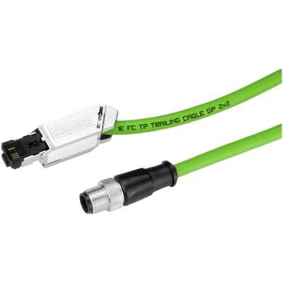 Cable de Conexión Industrial Ethernet M12-180/IE FC RJ45-145 / 4 Núcleos / 5 m (16.4 ft) / Cat5e / PoE+ / PVC Verde / Para Cadena Portacables 3 Millones Ciclos