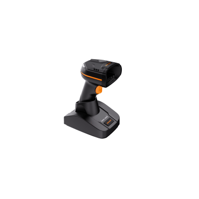 Lector de Códigos Inalámbrico / 1D y 2D / Bluetooth 5.0 / 100 m Alcance / Algoritmo Inteligente / Luz Roja o Blanca Polarizada / Base Inteligente USB o Red