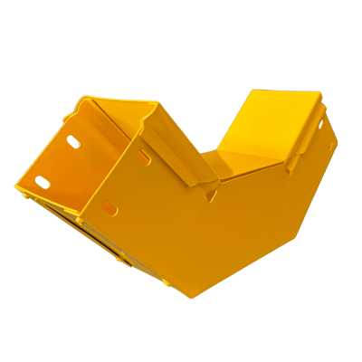 CHFIBER CURVA VERTICAL INTERIOR A 90° DE ALUMINIO PERALTE 4" ANCHO 4" RADIO 8" CON RECUBRIMIENTO EN PINTURA EPÓXICA, INCLUYE TAPA , UN PAR DE COPLES Y TORNILLERÍA.