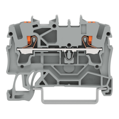 Borna de Paso / 2 Conductores / Push-in CAGE CLAMP® / 2,5 mm² / Tecla de Accionamiento / Aplicaciones Ex e II / Carril DIN 35 mm / Gris