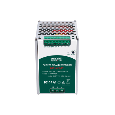 Fuente de Alimentación Industrial | Tipo DIN Riel | 48 VCC | 10 A | Capacidad de baterías de respaldo