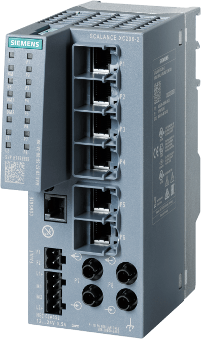 Switch Industrial SCALANCE XC206-2 / 6x 100 Mbit/s RJ45 / 2x 100 Mbit/s ST-BFOC / Redundancia de Alimentación / PROFINET IO / IEC 62443-4-2 / -40°C a +70°C