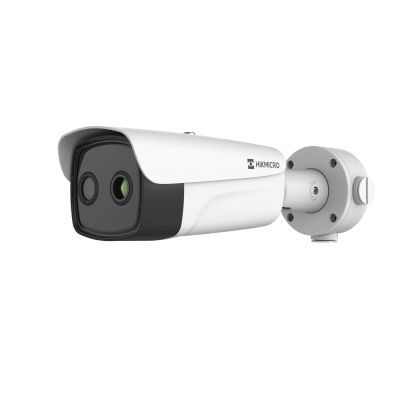 (HIKMICRO) Bala IP Bi-Espectral / Térmico (384 × 288 / 15.4 mm) / Rango: -20°C a 150°C / ± 8°C Margen / Detección de Temperatura y Humo / VCA 3.0 / PoE+ / Exterior IP67 / IK10 / Anticorrosión (NEMA 4X)