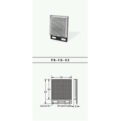 Reflector Industrial para Sensores Fotoeléctricos / Modelo PB-FG-02 / Dimensiones 50×62 mm / Accesorio Especializado