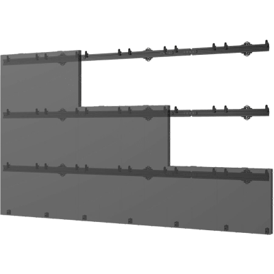 Soporte de Montaje para Pantallas dvLED / Ajustable Z 1.6 in (40 mm) / Ancho 144.09 in (3660 mm) / Compatible con Pantallas hasta 610 mm de Ancho / Sistema de Enganche Latching / Ajuste de Altura 0.5 in (13 mm) / Micro-ajuste 0.2 in (6 mm) / Carga hasta 6