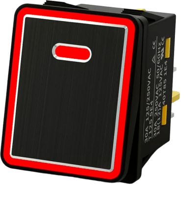 Interruptor tipo Switch con Led Color Rojo / IP65 / Diseño Industrial con panel de Aluminio / NO, COM, NC / Terminales tipo F1