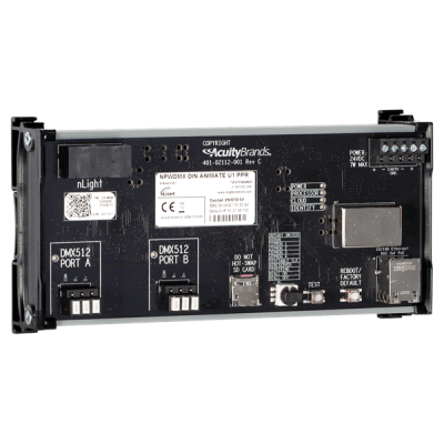 Controlador DMX Dinámico nLight Animate / Hasta 4 Universos DMX (2048 Canales) / Integración nLight-DMX / Protocolos sACN-Art-Net-KiNET / Software Pathscape Gratuito / Montaje DIN o Gabinete NEMA 1